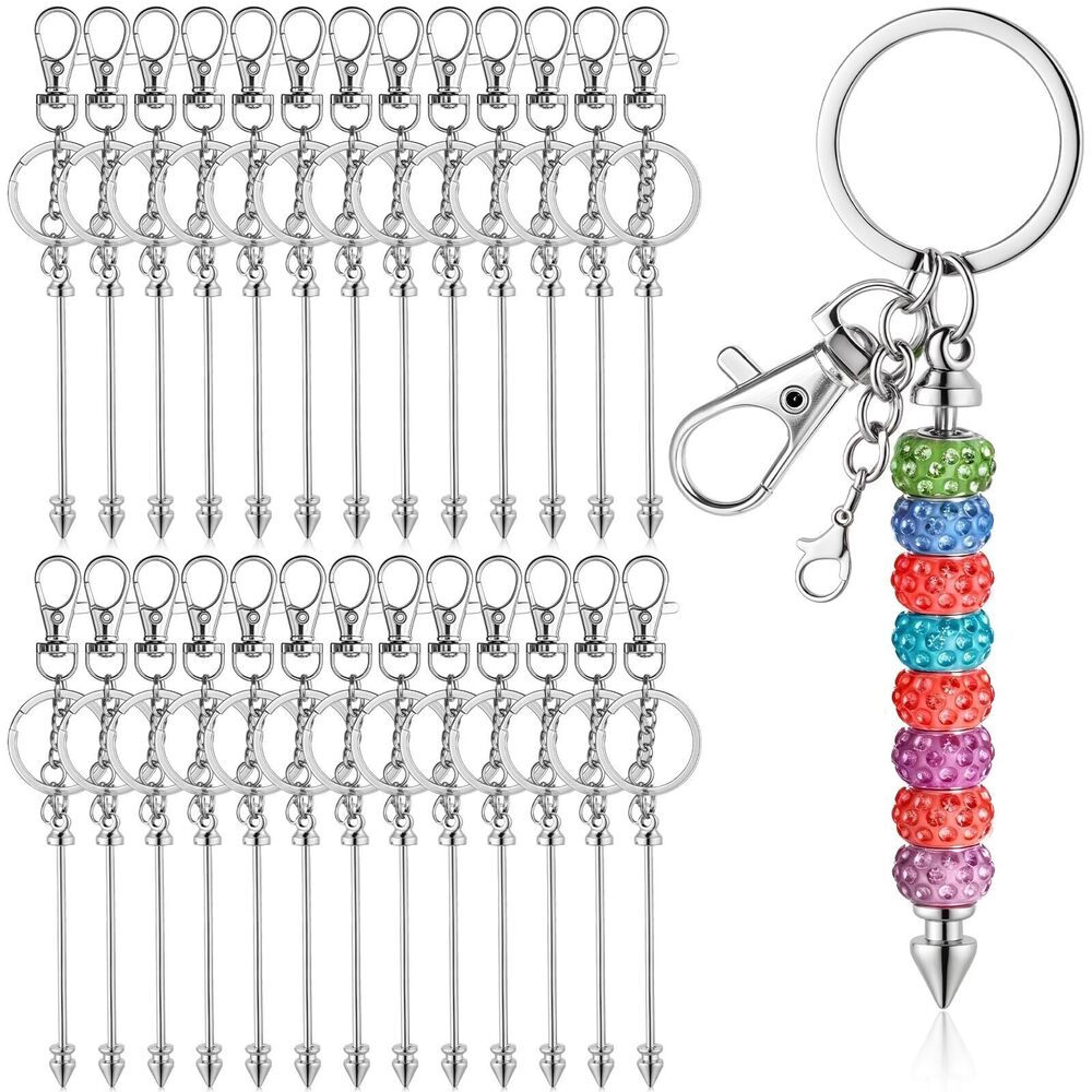 2654 26 Pcs Beadable Keychain Making Kit, Heavy Duty Alloy Beadable